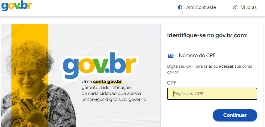Imagem da tela inicial do site https://sso.acesso.gov.br/login?client_id=portal-logado.estaleiro.serpro.gov.br&authorization_id=18dc2af2a80