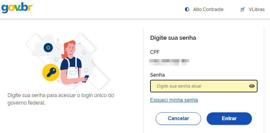 Página do site "https://acesso.gov.br" onde o usuário digita a senha